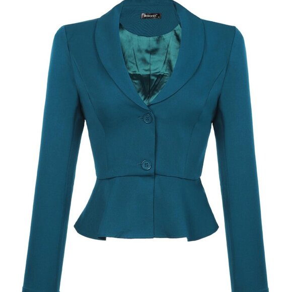 Cropped Blazer Elegant Peplum Ruffles Long Sleeve Work Office Chic Classic
